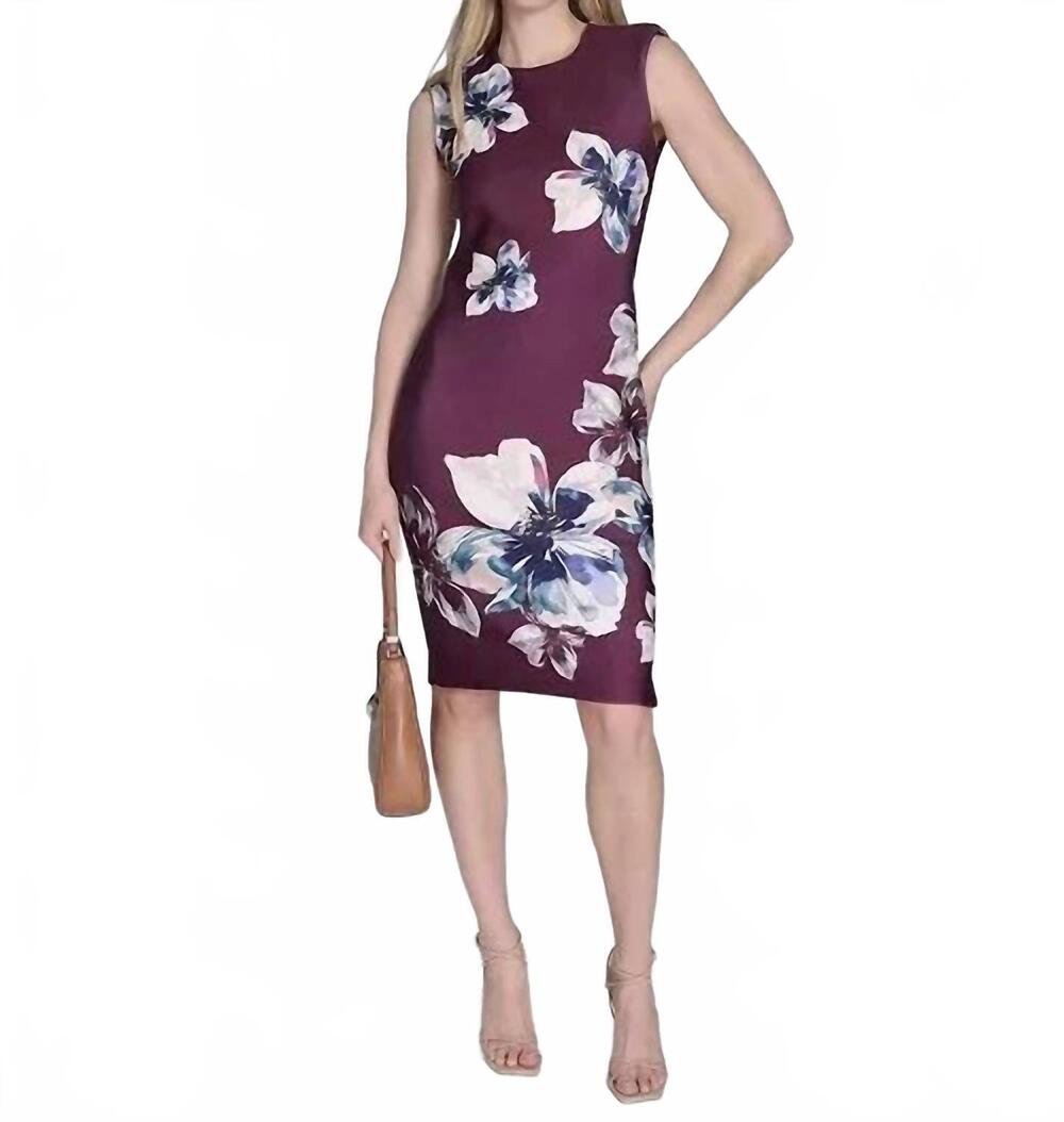 NEW CALVIN KLEIN women's scuba floral-print sheath mini dress in purple